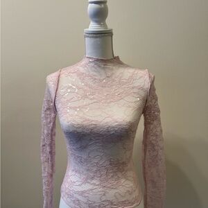 Elegant Pink Lace Long Sleeve Top